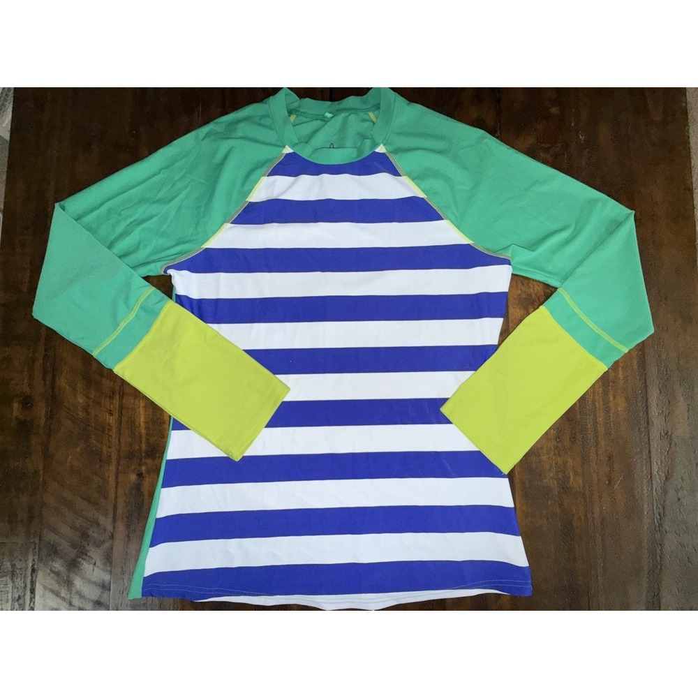prAna Rash Guard Swim Top Women's Medium Striped Colorblock Long Sleeve UPF